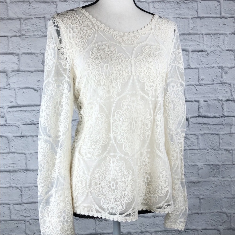SOLITAIRE Lace Long Sleeve Blouse Cream Size Small